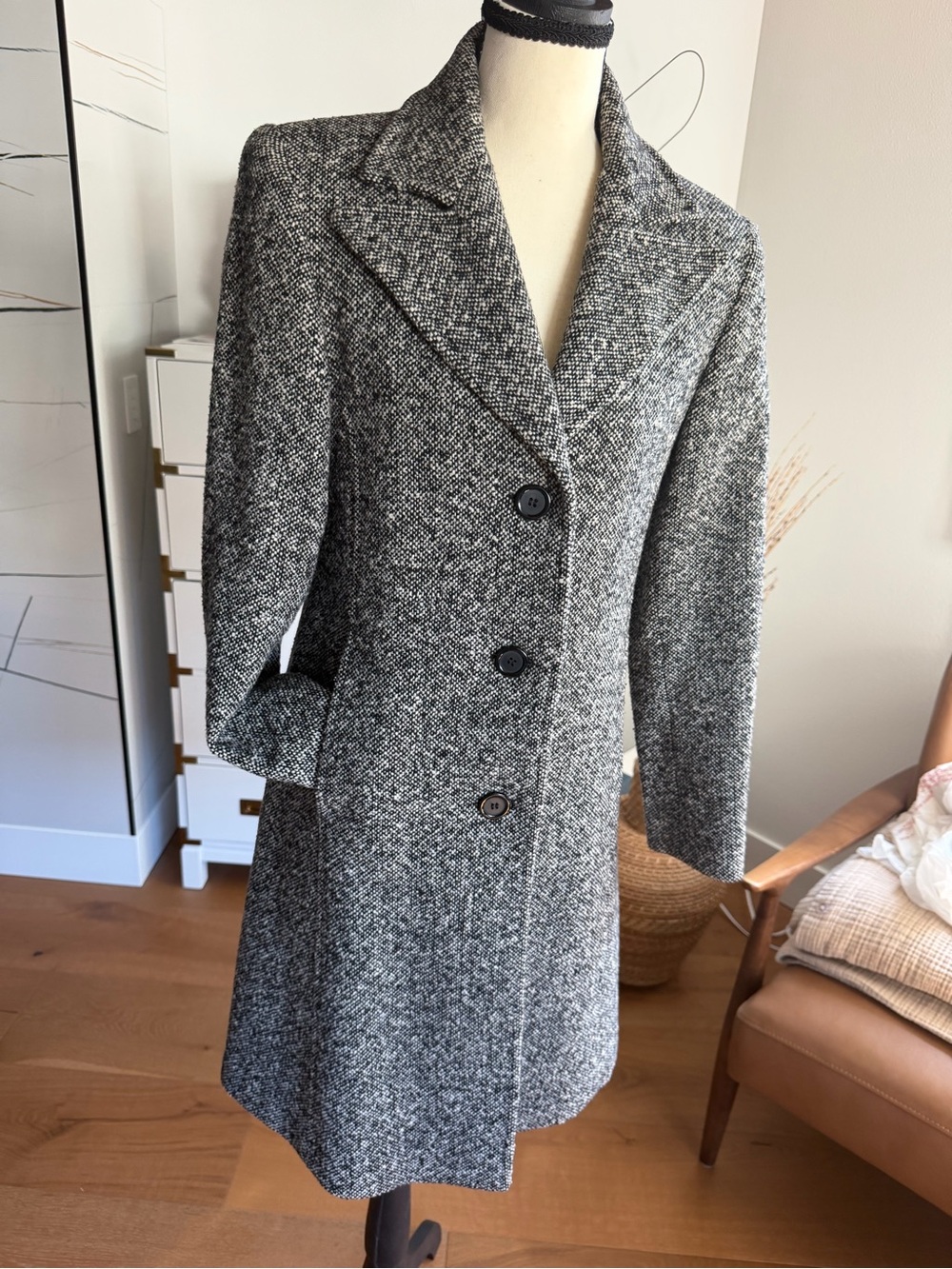 Classic Black & White Wool-Blend Women’s Coat